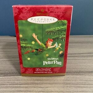 Hallmark 2000 Peter Pan &‎ Tinker Bell Ornament "Off to Neverland" Disney  NIB